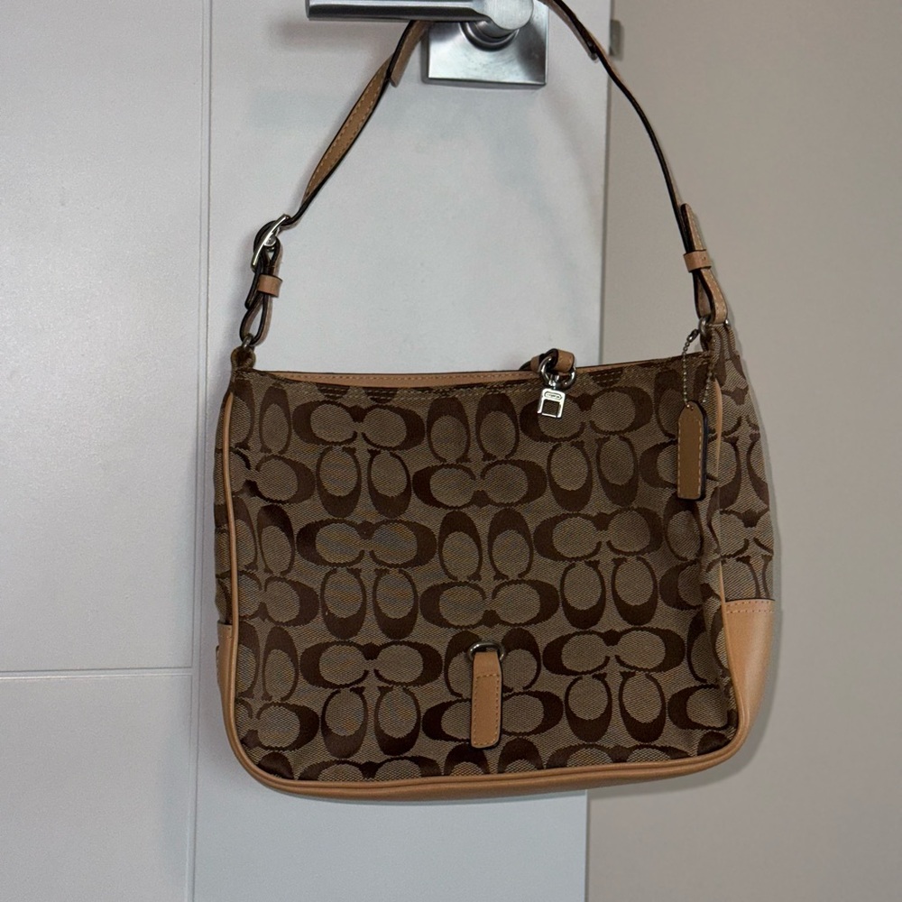 Coach Tan and Brown Signature Shoulder Bag